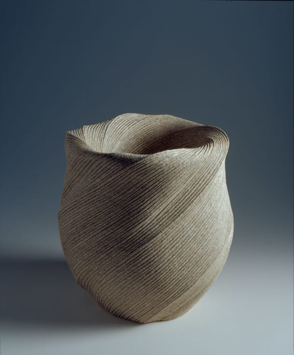Undulating vessel with diagonally incised cascading folds 2007 Stoneware 17 x 16 1/2 x 16 1/2 inches Inv# 5450