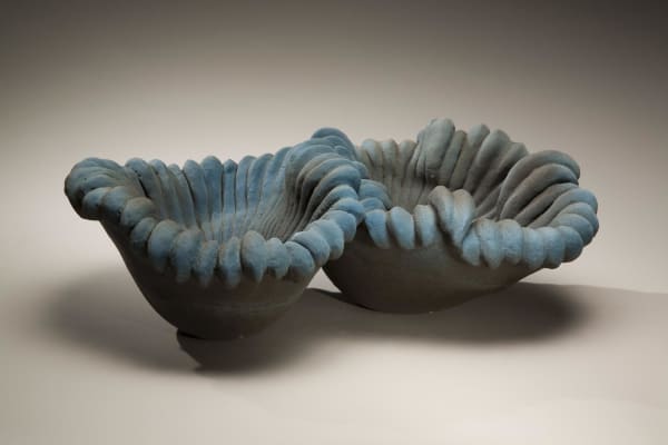 Katsumata Chieko (b. 1950) Biomorphic sculpture in the form of a double-sided coral in matte turquoise, black glazes, 2008 Stoneware with matte glazes 7 x 12 5/8 x 19 1/4 inches