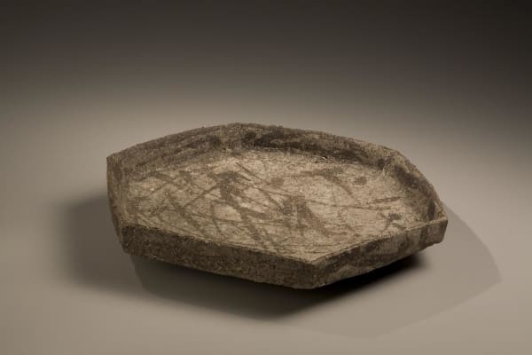 Kamoda Shôji (1933-1983) Hexagonal plate with upturned edges and matte glazes, 1968 Stoneware 2 x 11 1/2 x 13 inches Inv# 5692