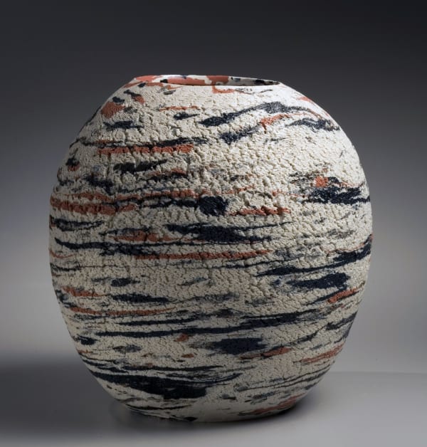 Matsui Kōsei (1927-2003) Vessel with clay inlays and sand-treated surface Stoneware with colored clay inlays 12 5/8 x 12 1/5 inches Inv# 5696