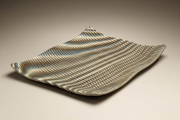 Ogata Kamio (b. 1949) Rectangular carved neriage platter; \"Vertigo,\" 2008 Stoneware 2 3/8 x 13 3/4 x 18 7/8 inches Inv# 6126