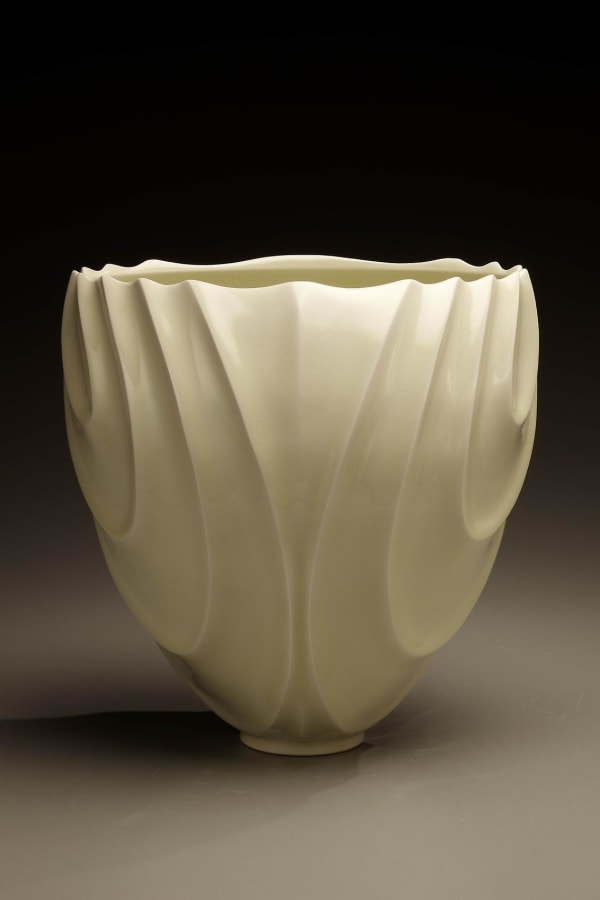 Ono Kotaro (b. 1953) Tall pale yellow celadon-glazed bowl with a carved, undulating wave pattern, 2009 Porcelain 10 1/4 x 8 11/16 x 10 inches Inv# 6128
