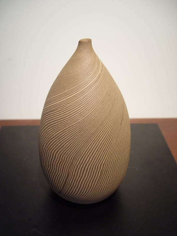 Matsui Kosei (1927-2003) Neriage marbleized vase with spiraling striped banding in tan and dark brown clays, 1974 - 1975 Stoneware 8 1/8 x 4 1/2 inches Inv# 6245