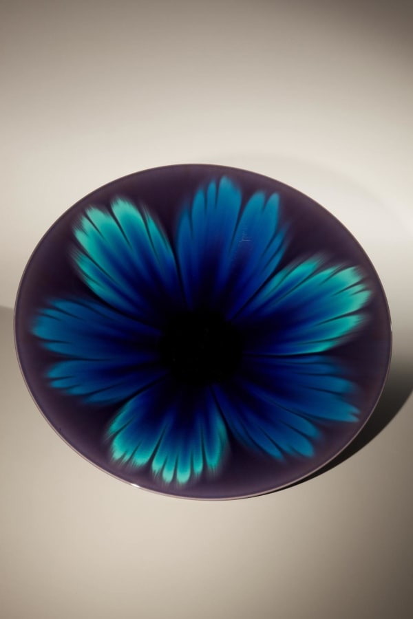 Tokuda Yasokichi III (1933 - 2009) Round plate with glazes in hues of deep purple with blue and green accents in infused kutani glazes, ca. 1995 Glazed porcelain 15 3/8 x 3 1/2 inches Inv# 6658 SOLD