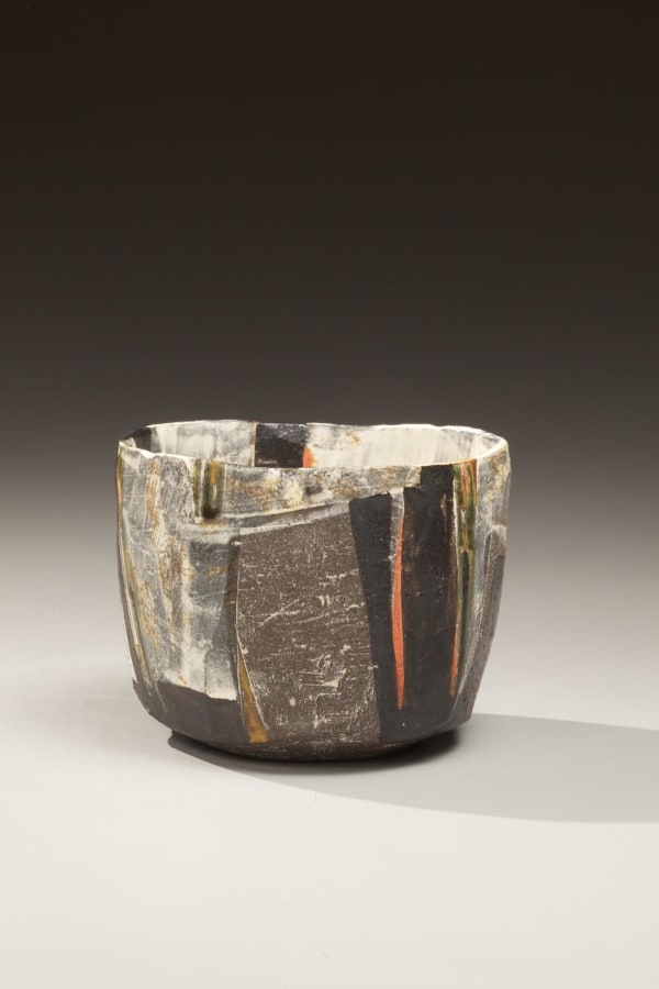 Wada Morihiro (1944 - 2008) Faceted teabowl with white, red, gray and black glazes, ca. 1985 Glazed stoneware 3 3/8 x 4 1/2 inches Inv# 6768 SOLD