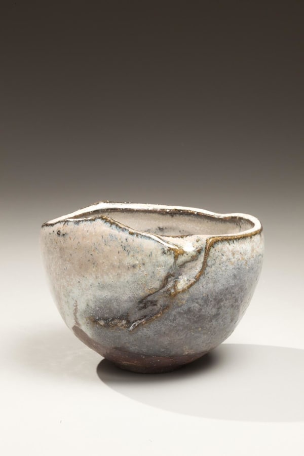 Kaneta Masanao (b.1953) Natural ash and Hagi-glazed tea bowl with kiln effects in gray-black colorations near base, 2010 Ash and Hagi-glazed stoneware; 3 5/8 x 5 1/2 x 5 inches Inv# 6808 SOLD
