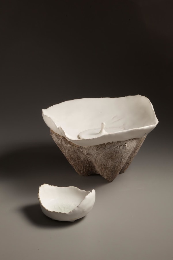Koike Shoko (b. 1943) Flower-shaped Water Storage vessel with alternate lid, 2010 Stoneware with white and glass glazes; 13 1/4 x 13 1/4 x 6 1/8 inches Inv# 6856 Exhibited: Gendai no Cha (Contemporary Ceramics for the Tea Ceremony), Musée Tomo, Tokyo 2010