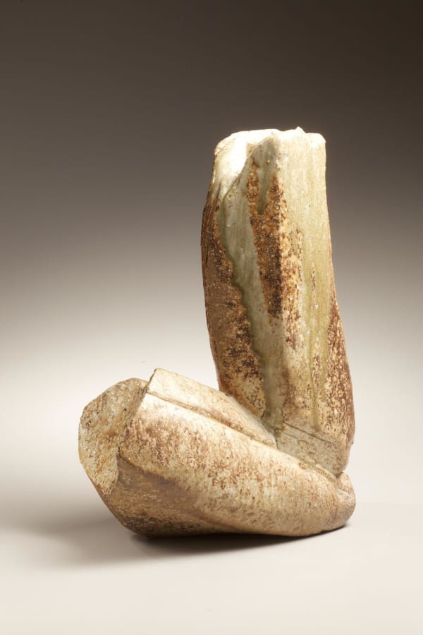 Kishimoto Kennin (b. 1934) J-shaped hand-built Iga sculptural flower vessel, 2009 Iga natural ash-glazed stoneware 15 5/8 x 11 1/4 x 6 7/8 inches Inv# 6795