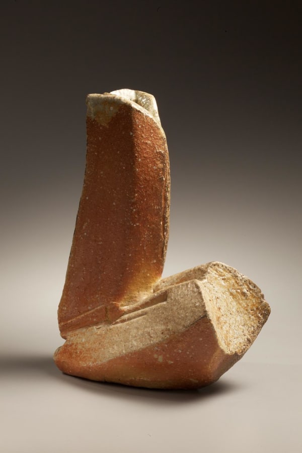 Kishimoto Kennin (b. 1934) J-shaped hand-built Iga sculptural flower vessel, 2009 Iga natural ash-glazed stoneware 15 5/8 x 11 1/4 x 6 7/8 inches Inv# 6795