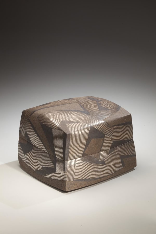 Shimizu Sachiko (b. 1952) Square cover box with silver stripe banded decoration, 1992 Glazed ceramic 5 x 9 1/8 inches Inv# 6733 SOLD