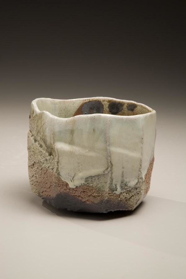 Tanba ware glazed tea bowl with faceted carved exterior 2008 Wood-fired stoneware with natural ash glaze 4 x 5 x 4 3/4 inches; Inv# 5595 SOLD