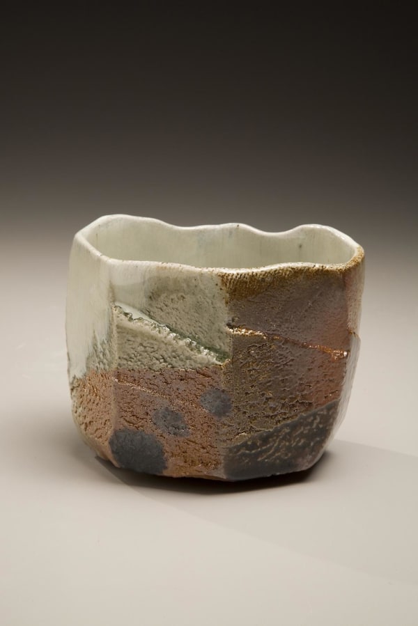 Tanba ware glazed tea bowl with faceted carved exterior 2008 Wood-fired stoneware with natural ash glaze 4 x 5 x 4 3/4 inches; Inv# 5595 SOLD