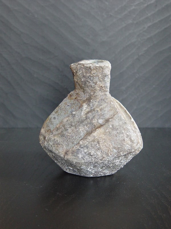 Small triangular Tanba flower vase with pinched neck and kiln effects, 2011 Wood-fired stoneware with natural kiln effects 5 1/2 x 5 1/8 inches; Inv# 6934 SOLD