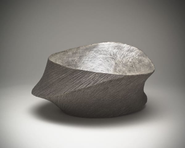 Hoshino Kayoko (b. 1949) Round bowl with sloped collar and silver-glazed interior and straw-rope impressed surface, 2011 Impressed stoneware with silver glaze 8 1/2 x 17x 15 inches Inv# 7473