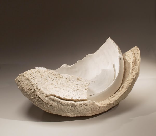 OGAWA MACHIKO (b. 1946) Roughly hewn vessel with two clay types and torn rims, 2011 Stoneware and porcelain with glass glaze 11 7/8 x 33 7/8 x 18 1/2 inches Inv# 7325