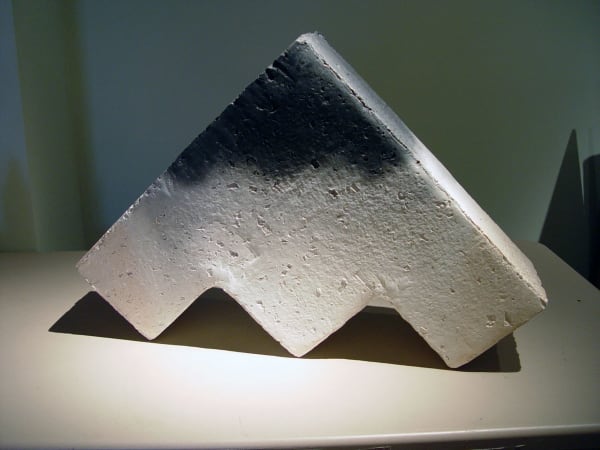 NAGASAWA SETSUKO (b. 1941) Triangular sculpture with stepped foot, ca. 2009 Smoke-infused white and terra-cotta clays 15 x 22 x 5 1/2 inches Inv# 7585