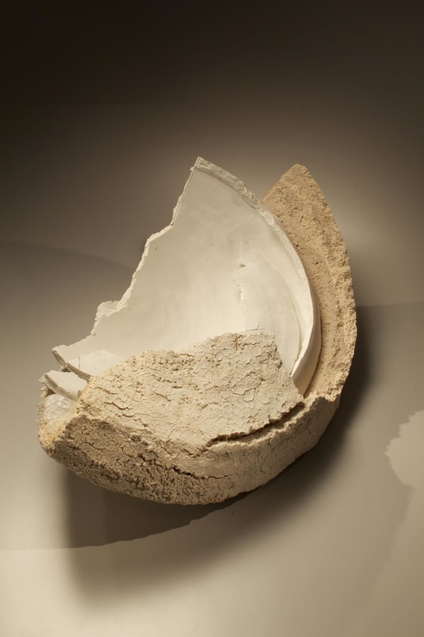 OGAWA MACHIKO (b. 1946) Roughly hewn vessel with two clay types and torn rims, 2011 Stoneware and porcelain with glass glaze 11 7/8 x 33 7/8 x 18 1/2 inches Inv# 7325