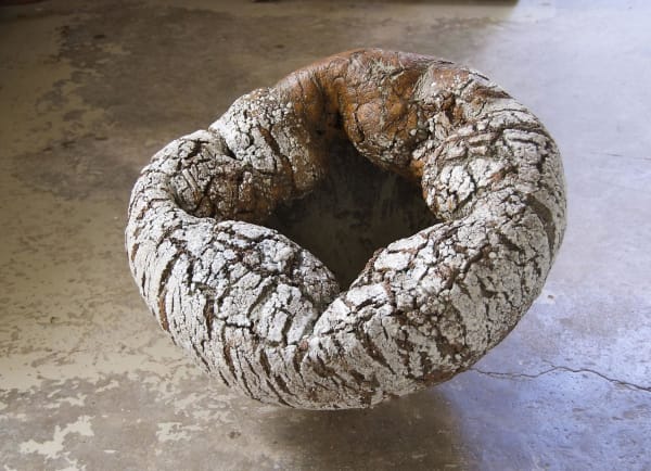 FUTAMURA YOSHIMI (b. 1959) Rounded vessel with collapsed, irregular rim, covered with granules of white porcelain; titled Vasque, ca. 2010 Stoneware and porcelain 14 1/2 x 17 3/4 inches Inv# 7610 SOLD