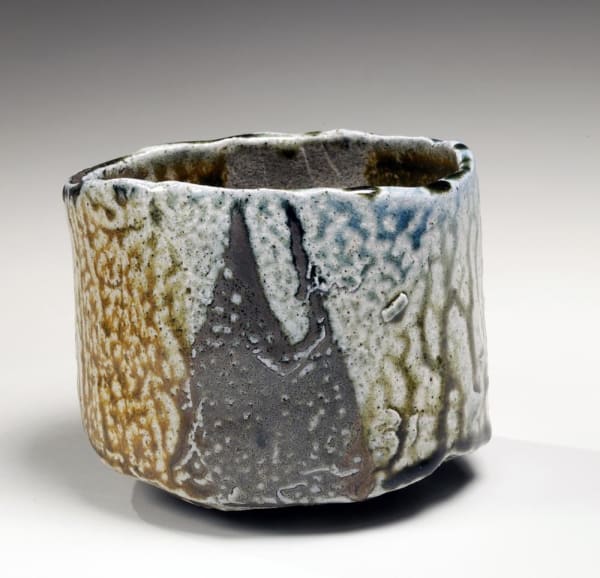 Brown, blue and green-glazed straight-sided teabowl, titled Uminari (Rumbling of the Sea), 2011 Glazed stoneware 4 x 4 1/2 in. Inv# 8018