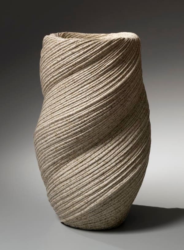 Vertical double-walled vessel with diagonally incised cascading folds, 2013 Stoneware with sand glaze 16 1/8 x 10 x 10 in. Inv# 8525 SOLD