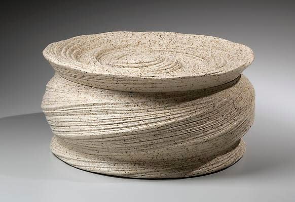 Carved partially double-walled swirling vessel with incised linear patterning, 2013 Stoneware with sand glaze 5 1/2 x 11 3/4 x 11 3/8 in. Inv# 8549 SOLD