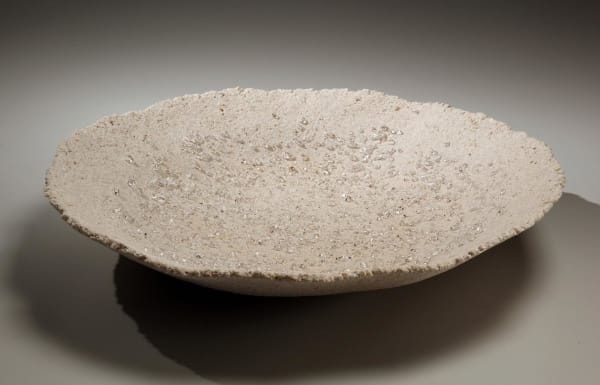Round platter with scattered clear glass droplets and pinched rough rim 2014 Unglazed porcelain mixed with feldspar and silica and glass droplets 4 1/3 x 20 1/2 x 20 1/4 in.