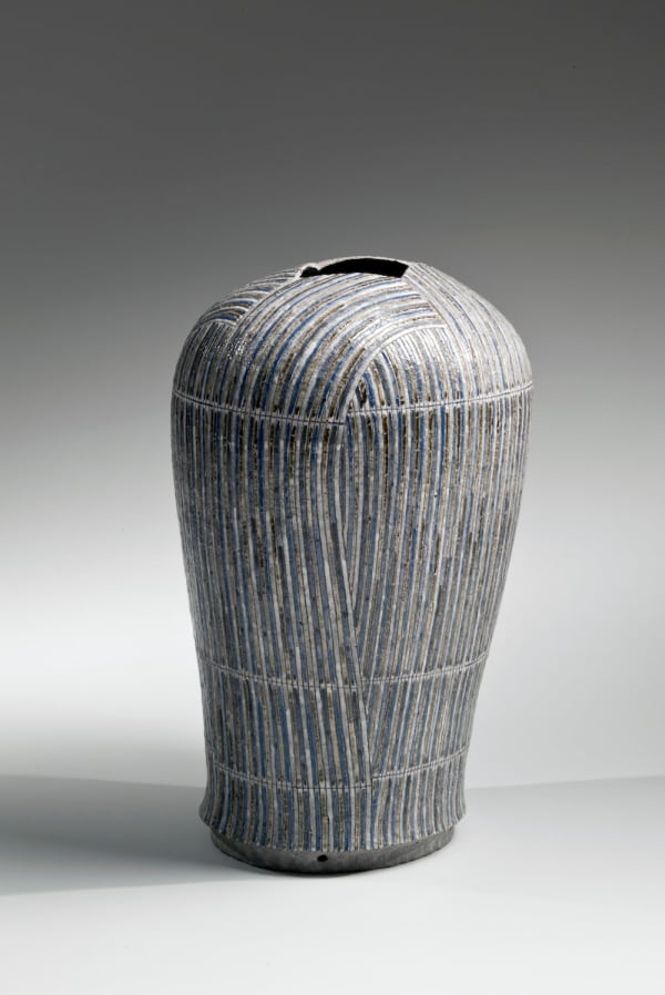 KAMODA SHŌJI (1933-1983) Rounded vessel with striped enamel glazing, 1978 Glazed stoneware 21 3/8 x 14 1/2 x 8 in. Inv# 8863