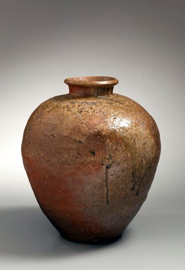 Shigaraki stoneware tsubo with upraised neck ca. 15-16th century Natural ash-glazed stoneware 16 1/2 x 15 1/8 in. Inv# 8869