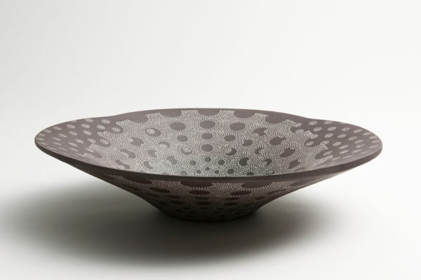 Kitamura Junko (b. 1956) Vessel 14-B 2014 Stoneware with black slip glaze, inlaid with white slip glaze 2 7/8 x 12 1/2 x 12 1/2 in. Inv# 9076