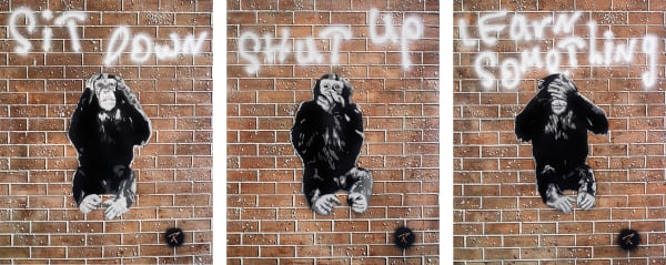 We Don't Need No Education 150 x 120cm (Triptych) Spray Paint Stencil on Linen