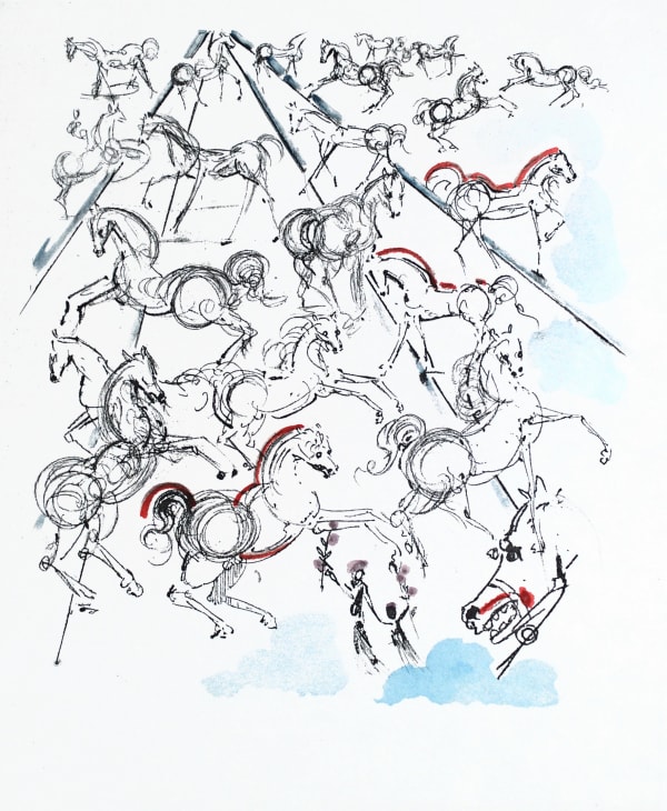 Blue Horses, 1966 Drypoint etching, hand-coloured on Japanese paper 66 x 51 cm