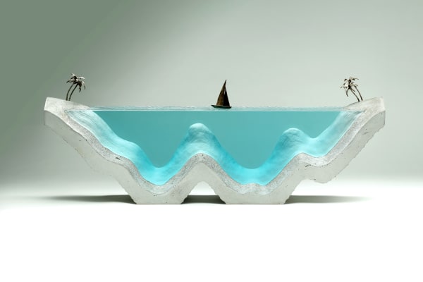 Ben Young The Crossing, 2020 Laminated Float Glass, Cast Concrete and Bronze 36h x 90w x 15d cm This Artwork is Sold