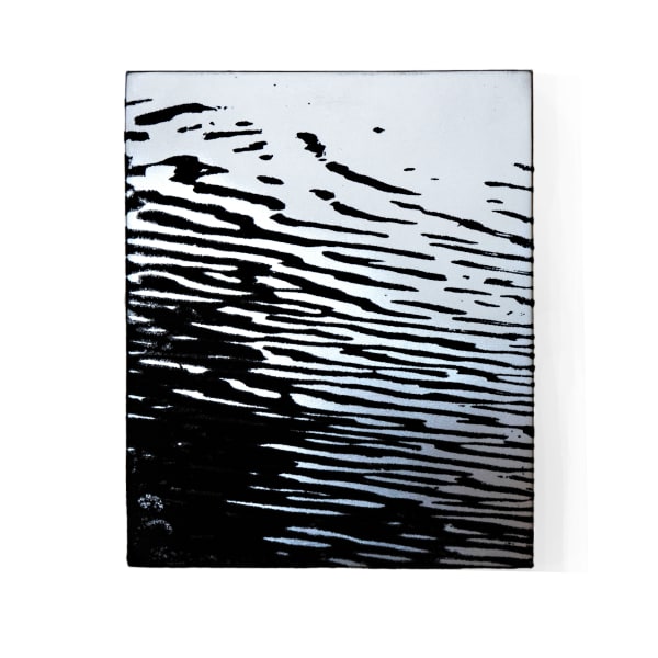 Joakim Allgulander Swirl, 2020 silver lacquer and flock on canvas laid on panel 37x30cm.