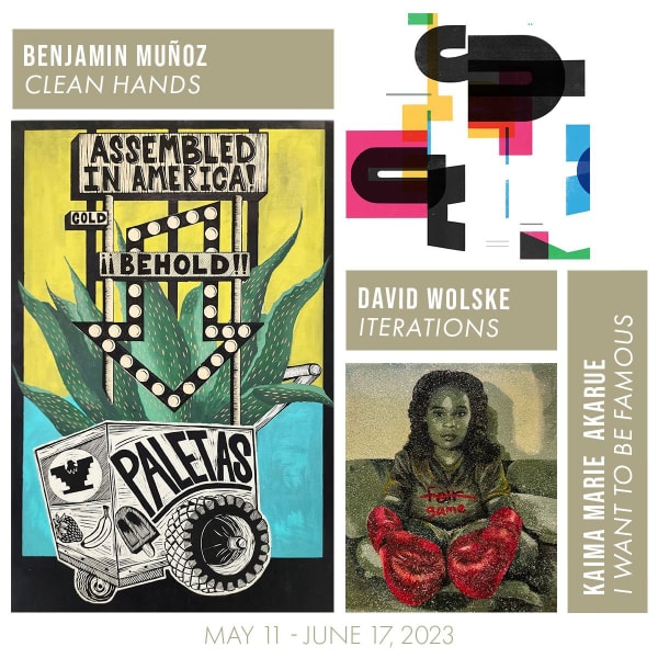 Three New Solo Exhibitions Works by Benjamin Muñoz, David Wolske, and Kaima Marie Akarue