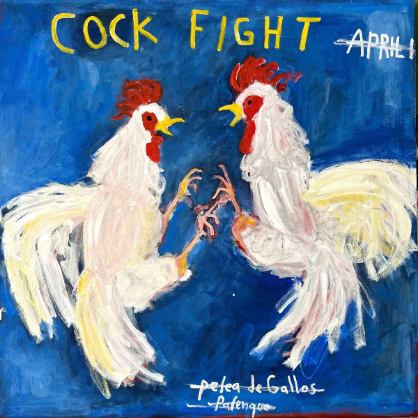 Cockfight, acrylic on canvas, 48 x 48", 2024.
