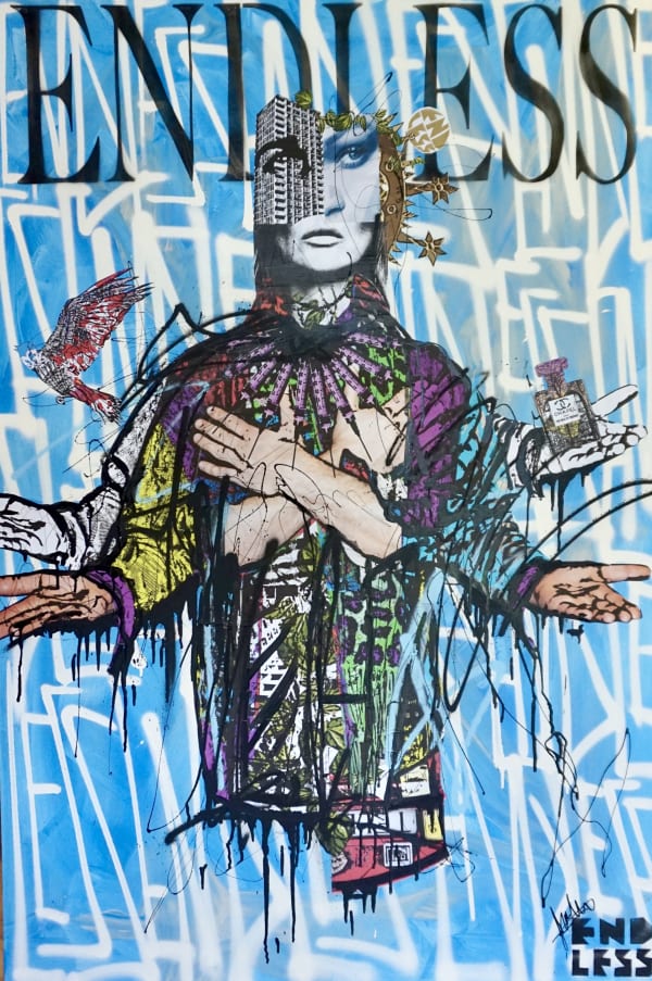 Endless Transfiguration Portrait Blue 2022 Mixed Media On Canvas 152 X 102 Cm 59 84 X 40 16 In Courtesy Cris Contini Contemporary