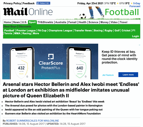 Daily Mail: Arsenal stars Hector Bellerin and Alex Iwobi meet 'Endless' at London art exhibition as midfielder imitates