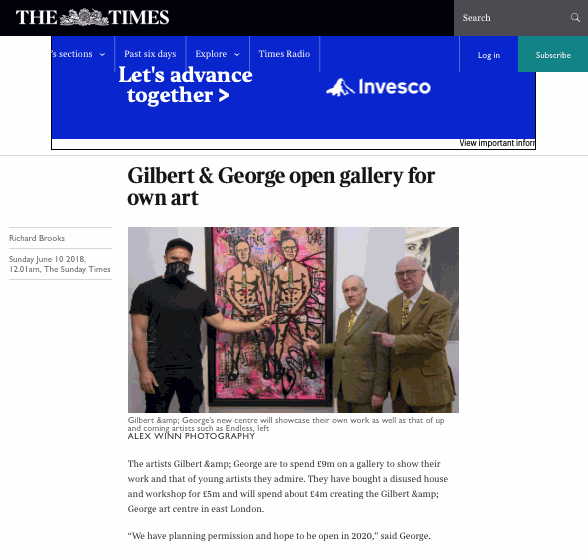 The Times: Gilbert & George open gallery for own art