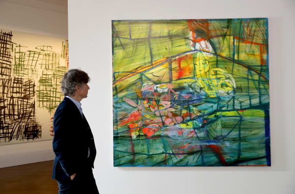 Installation shot showing A Muddled Mind That's Never Confined by Jadé Fadojutimi.