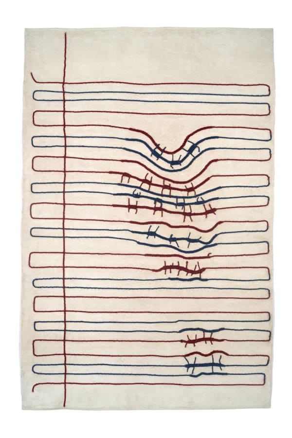 Reena Saini Kallat, Ruled Paper (red, blue, white), 2018-2019