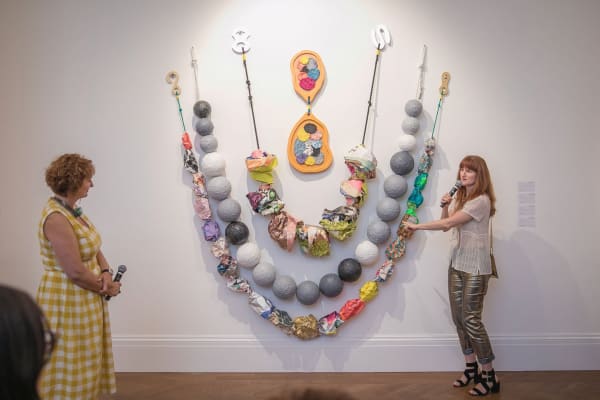 The artist speaking at "Women to Watch UK: Paper Work", Sotheby's, London, UK