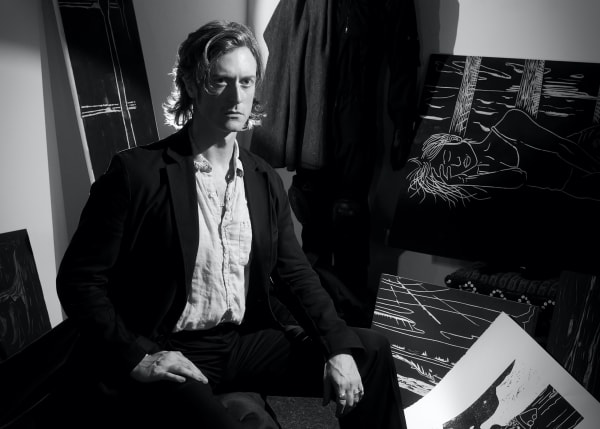 Portrait of Jordan Rountree in his studio. Photo by Johnny Ferro.
