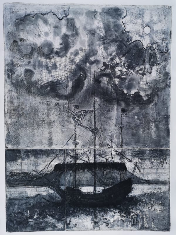 Diarmuid Delargy, De Cuellar's Retreat Juliana, etching on fabriano, 63x46 cms