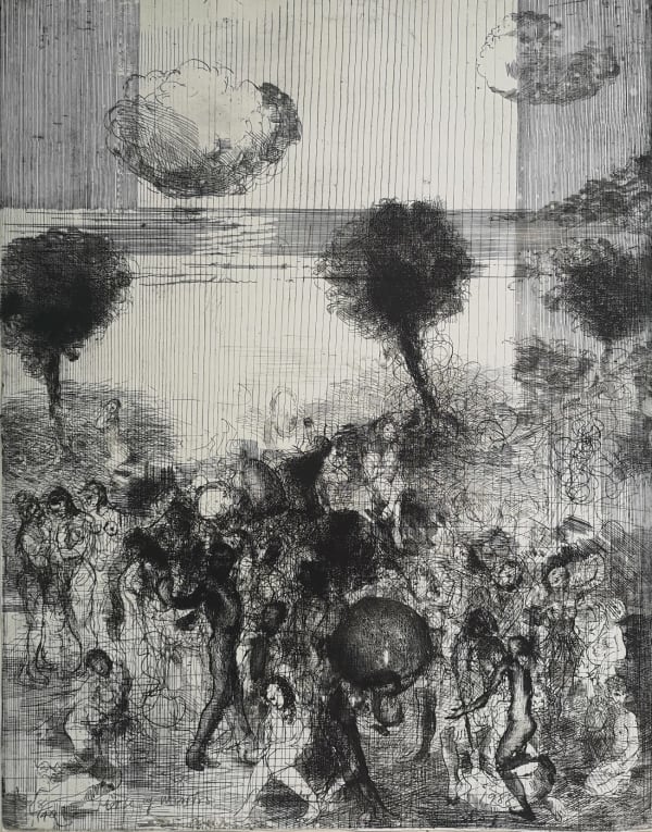 Diarmuid Delargy, House of mirrors, etching, 77x60 cms, 1988
