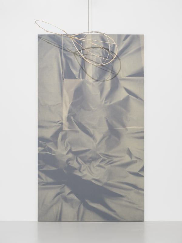Ulla von Brandenburg, Chlore (light grey) and Dreamcatcher, 2020, chlorine on cotton (260 x 153 cm), canvas, wood, dimension variable. Photograph by Jeon Byung Cheol, Image courtesy of Barakat Contemporary