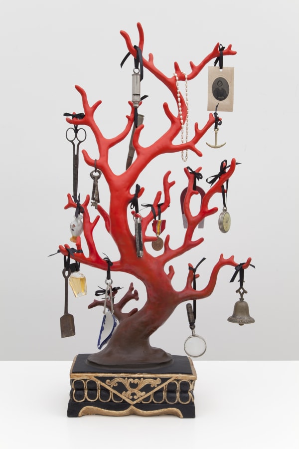 Mark Dion Blood Coral, 2019 cast resin and assorted items on wooden crate 207 x 67.3 x 43.2 cm