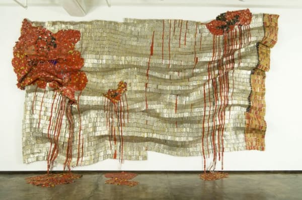 Bleeding Takari II, 2007, Aluminum (liquor bottle caps) and copper wire, Photo courtesy, Susan Vogel