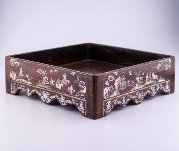 A Chinese galleried scholars tray inlaid with mother of pearl, 19th century