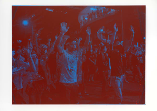 Hank Willis Thomas, "Hands up! Don't Shoot!" (Red on Blue, Hong Kong), 2018