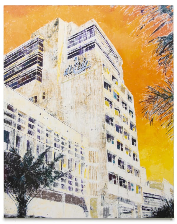 Painting by Enoc Perez of a building in Miami